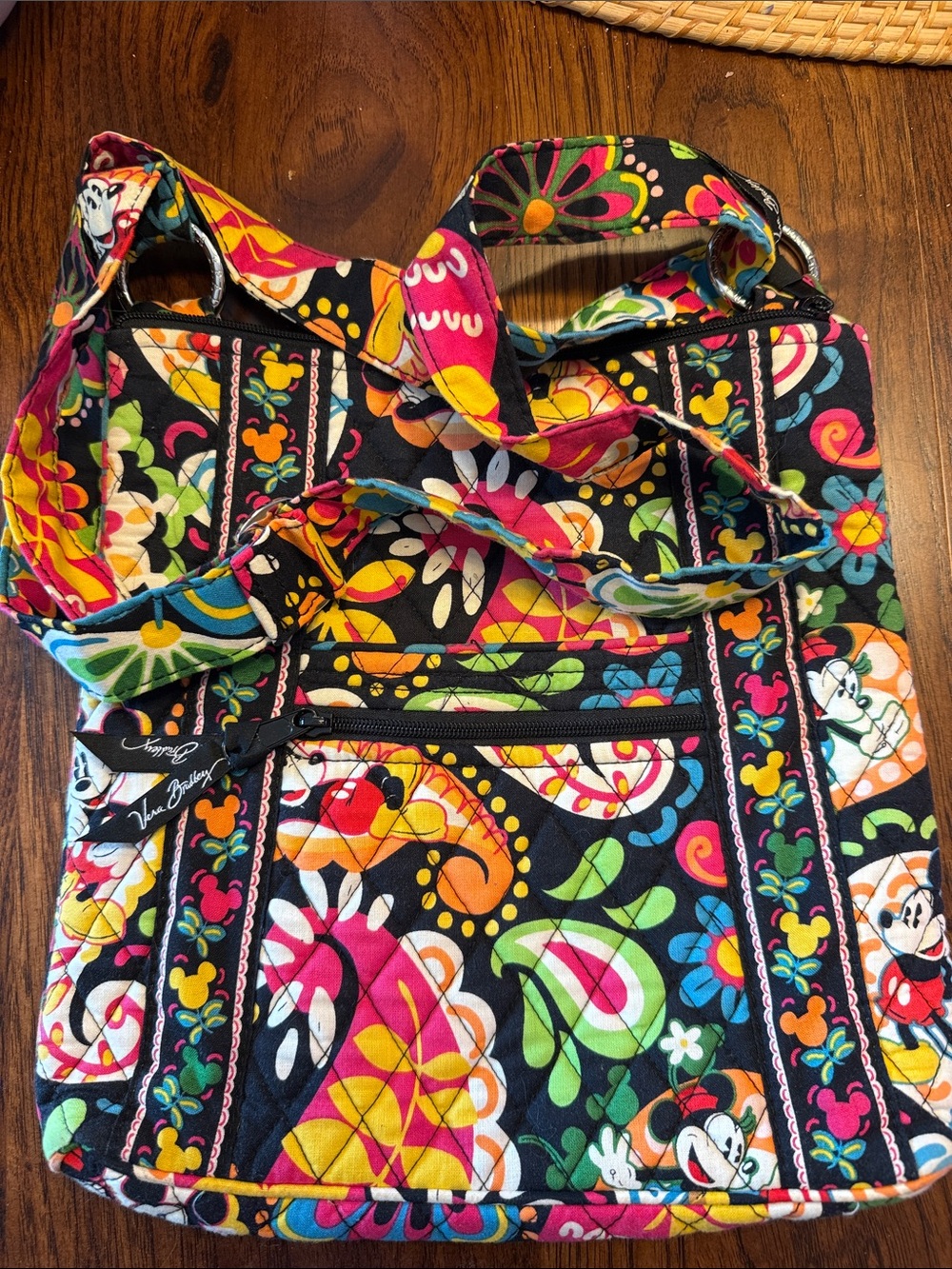 Vera Bradley Black Multicolor Floral & Mickey Mouse Crossbody Bag